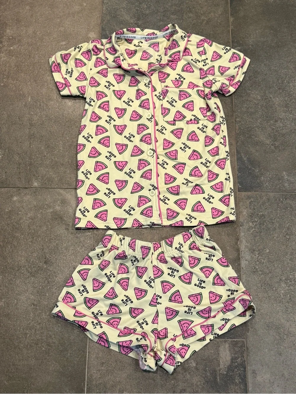 Kids Short Sleeve Pajama Set - Pink & Cream Floral and Watermelon Prints
